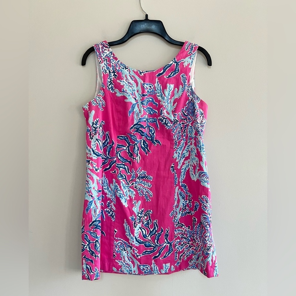 Lilly Pulitzer Cathy Cotton Shift Dress, Pink Samba and Blue Coral Print, size 6